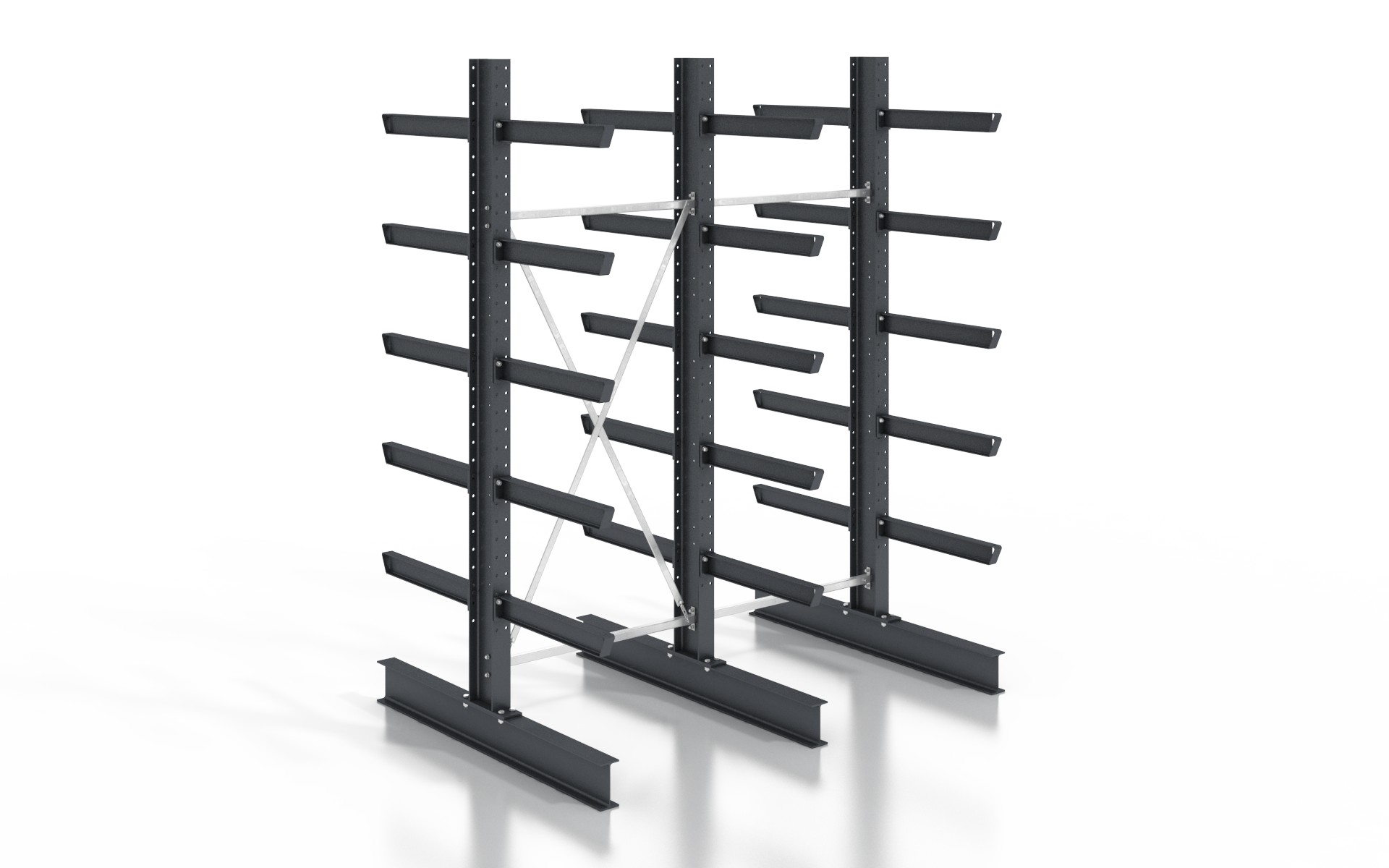 Kragarmregal doppelseitig 2,56 m – 355 cm | 80 cm Nutztiefe | 500 kg pro Arm | BLT